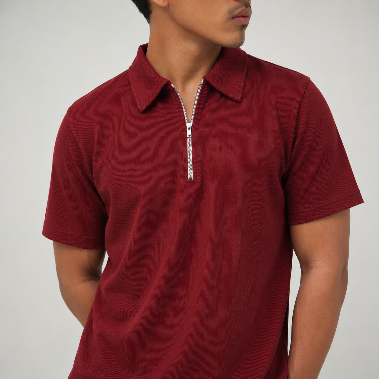 Zipper Polo Maroon T-Shirt  & Black Pant COMBO SET