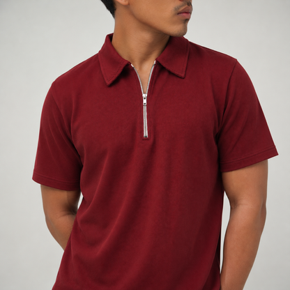 Zipper Polo Maroon T-Shirt  & Black Pant COMBO SET