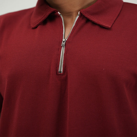 Zipper Polo Red-Maroon T-Shirt & Black Pant COMBO SET