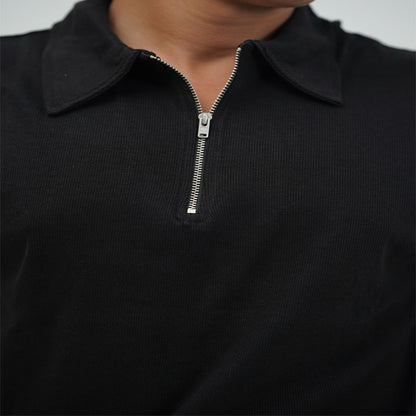 Zipper Polo Black T-Shirt & White Pant COMBO SET