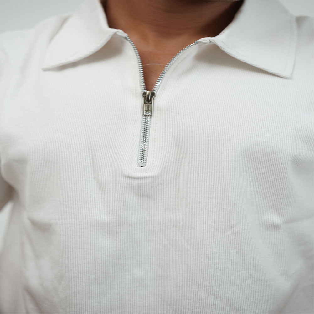 Zipper Polo  White T-Shirt & Black Pant COMBO SET
