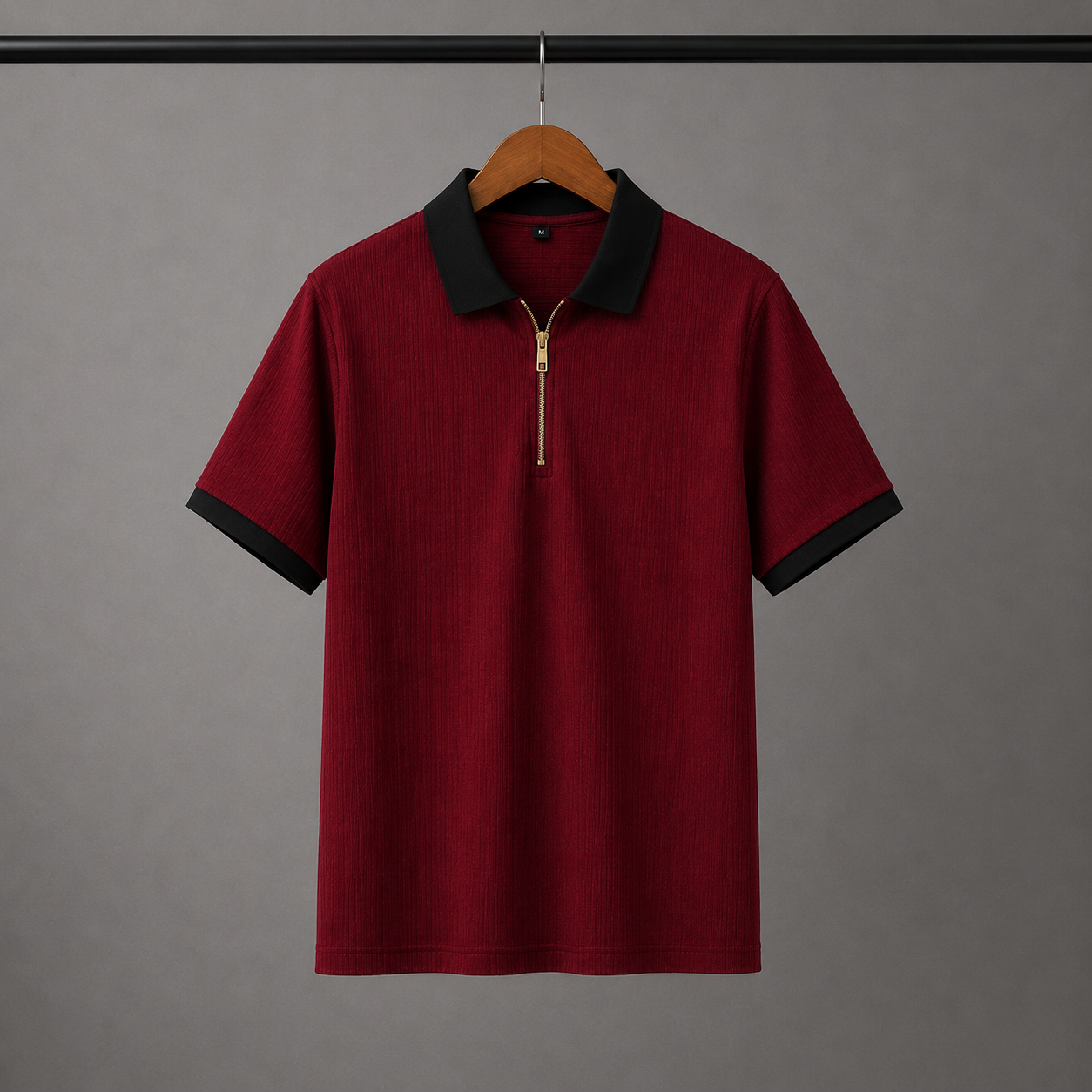 Man's Loose Fit Zipper Polo & Trouser Set - Maroon & White Premium