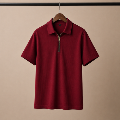 Zipper Polo Maroon T-Shirt  & White Pant COMBO SET Premium